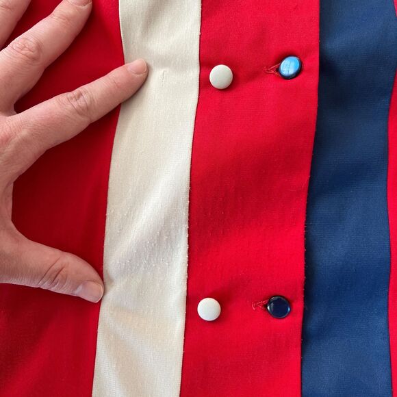 VTG 1960s Mod Color Block Dress – Red, White & Blue Button-Up Shift Pockets - Picture 8 of 10